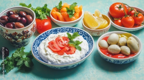Mediterranean Mezze Platter: Fresh Ingredients, Vibrant Colors, Healthy Delights