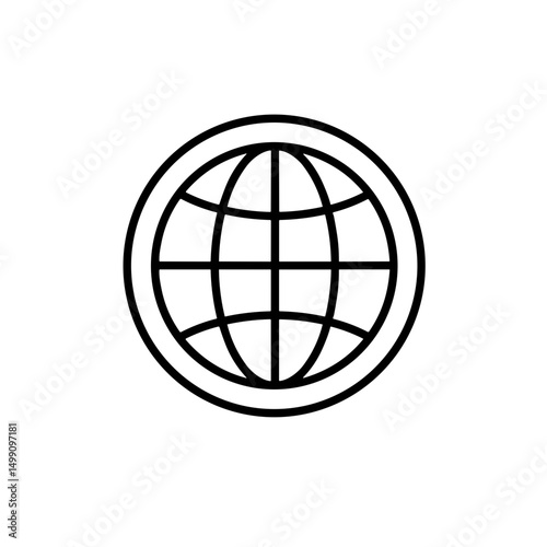 Globe icon illustration in a circular frame on a white background for global and travel concepts