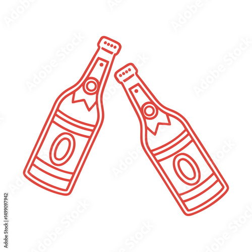 Toasting beer bottles neon light icon on  white background. Adobe Illustrator Artwork