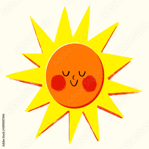 Happy Sun Illustration: Bright, Cheerful Cartoon Sun Character