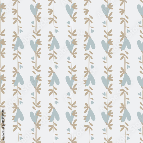 Seamless background with hearts and herbal elements. 