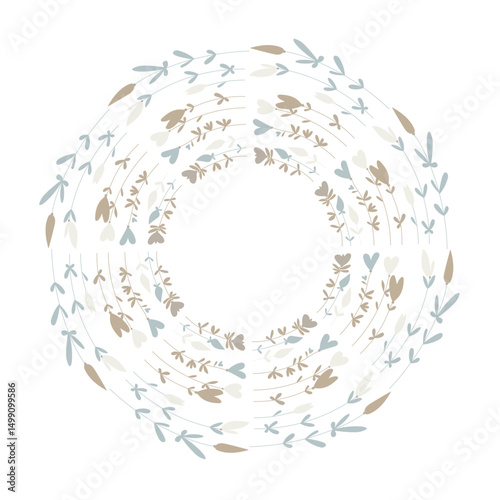 Round floral frame. Vector design element. 