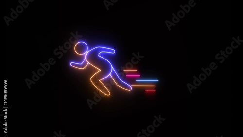 Neon blue and yellow color running Icon animation. Glowing run fast people icon video. Racing people silhouette sign concept. Neon line a man run or racing icon animation