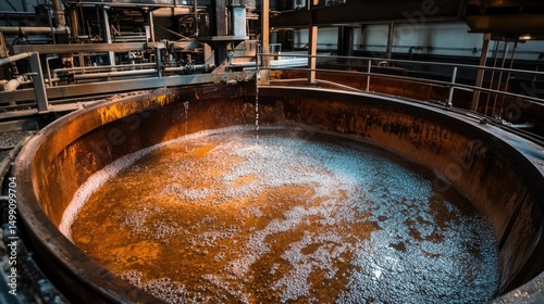 Rusty Industrial Tank with Bubbling Liquid, Close-Up View