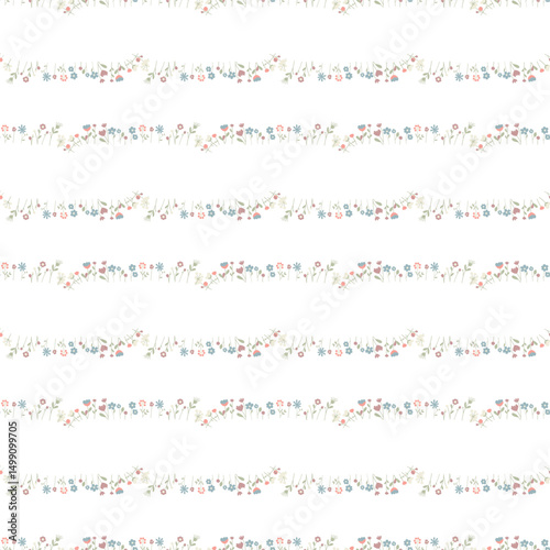 Seamless pattern with plants and flowers. Vector floral background. 