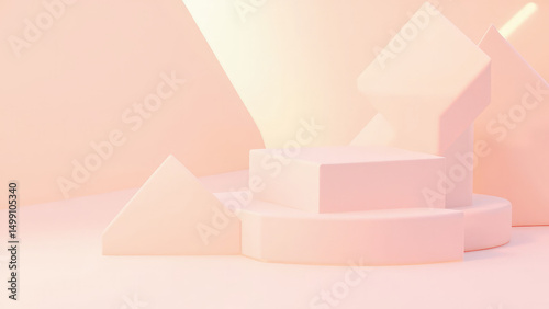 Soft pastel peach geometric shapes product display stage for elegant presentation and branding