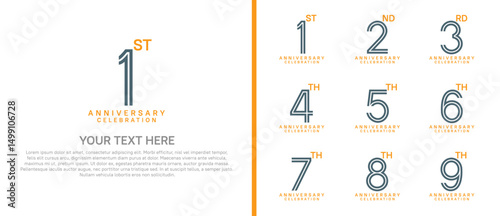 logo anniversary set. black and orange color on white background for special event