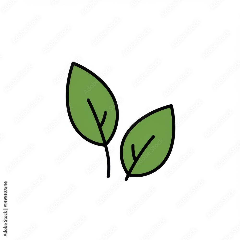 Obraz premium Two green leaves isolated on white background, for botanical illustration and design.