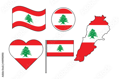 set of badges with flag of Lebanon vector illustration