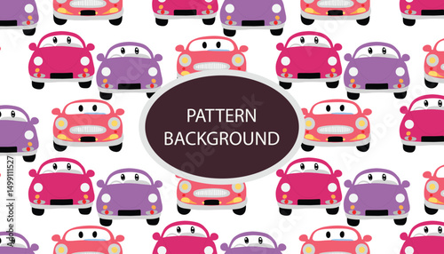 Car vehicle pattern background. pattern with cute cars, traffic lights and traffic signs. Can be used for nursery room, textile, wallpaper, packaging, clothing.