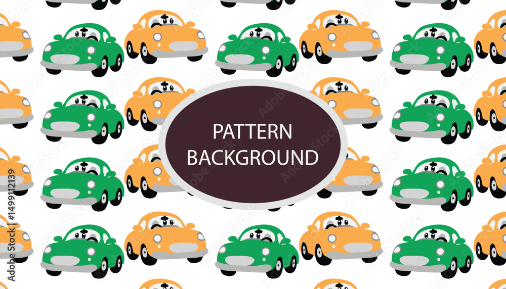 Obraz premium Car vehicle pattern background. pattern with cute cars, traffic lights and traffic signs. Can be used for nursery room, textile, wallpaper, packaging, clothing.