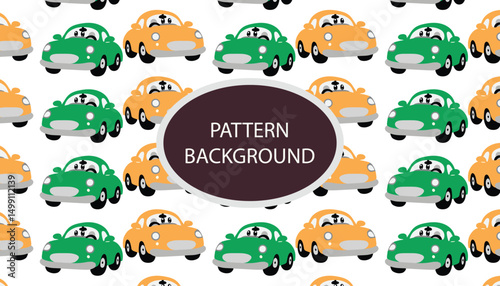 Car vehicle pattern background. pattern with cute cars, traffic lights and traffic signs. Can be used for nursery room, textile, wallpaper, packaging, clothing.