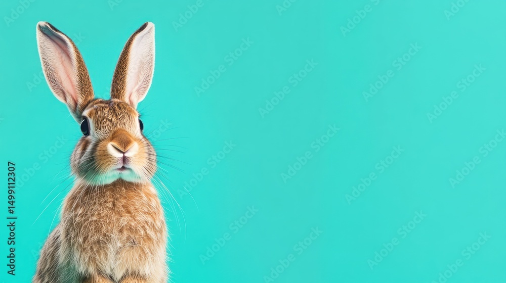 Obraz premium Cute rabbit portrait against teal background