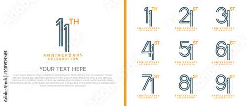 logo anniversary set. black and orange color on white background for special event