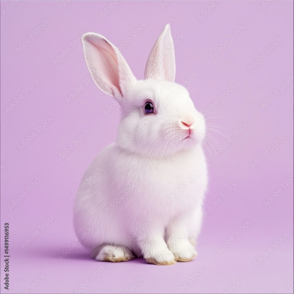 Obraz premium Cute white rabbit on purple background