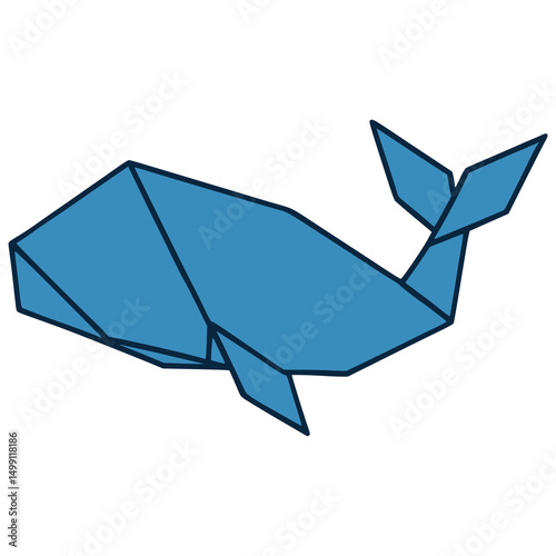 whale origami papercraft hobby flat color vector illustration template design
