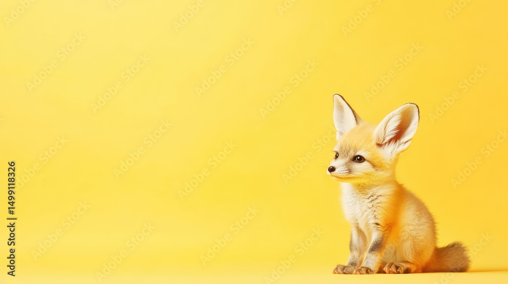 Obraz premium Cute baby fox on yellow background
