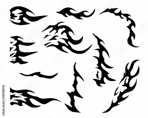 set of fire shape black and white illustration element vector	