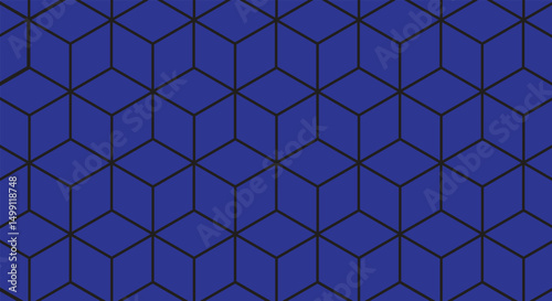 Blue Geometric Cube Pattern Background   Modern 3D Seamless Design Abstract seamless geometric grid background Classic Blue color 