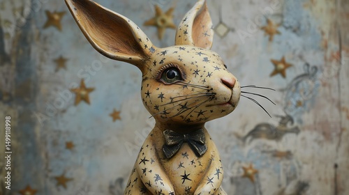 A whimsical rabbit with oversized ears and starry patterns