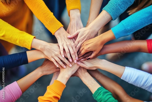Community unity through diverse hands coming together in a vibrant display of collaboration and support during a local event