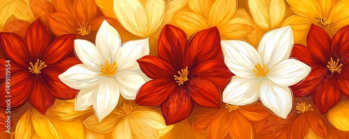 Autumn floral border, red white flowers