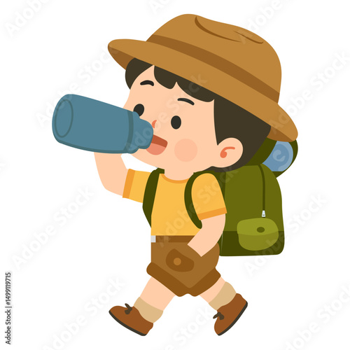 Boy Explorer Drinking Water cartoon