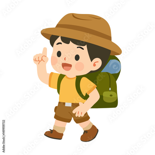 Boy Hiking with Backpack and Hat