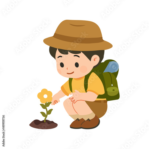 Illustration of Boy Scout Exploring Nature
