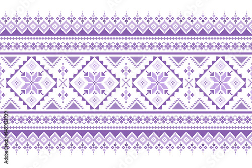 Traditional Textile-Inspired Geometric Pixel Pattern in Lavender Tones
