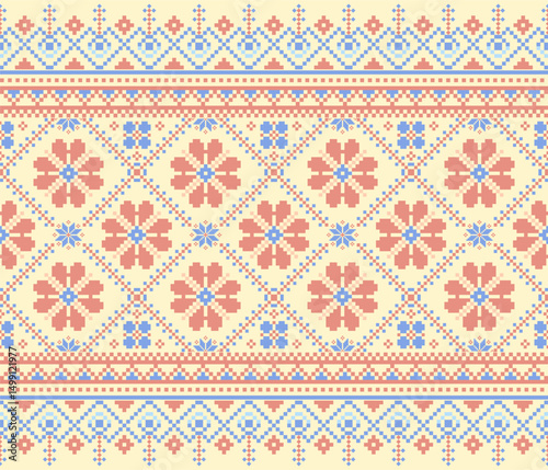 Vintage-Inspired Pastel Geometric Pixel Textile Pattern