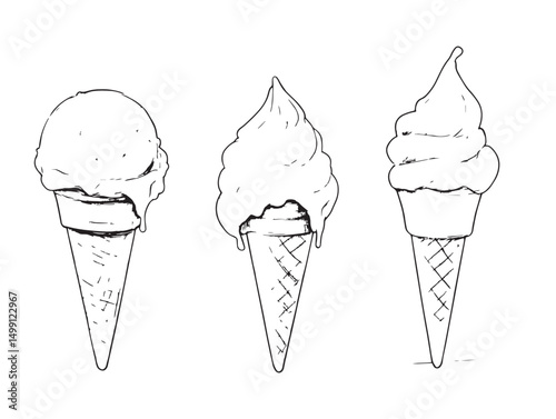 Elegant minimalist gelato cone outline vector line art design