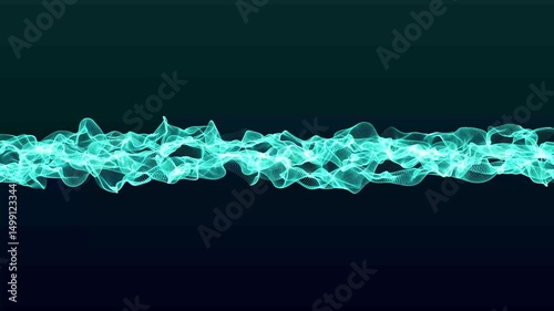 Technological futuristic blue dot wave flow background. Wave drawing of lines. Abstract wave on blue gradient background.