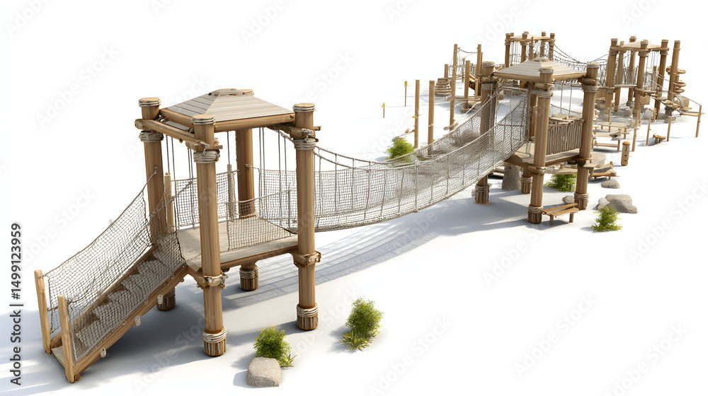 Naklejka premium 3d Rope bridge playground structure with hanging