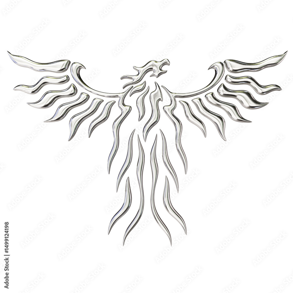 Obraz premium Chrome Tribal Phoenix – 3D Render on Transparent Background