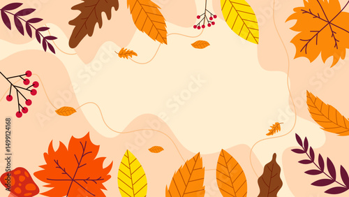 Auntum Leaf  Illustration Flat Background 