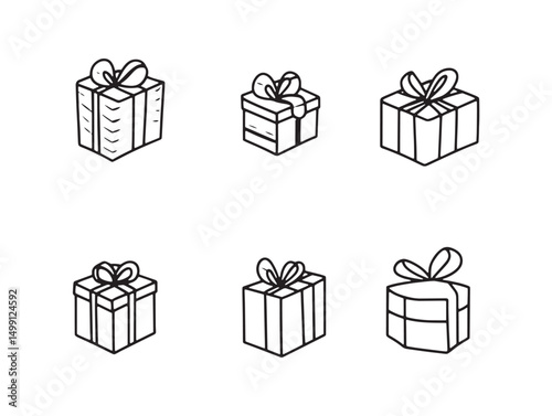 Modern thin line art style gift box drawing vector
