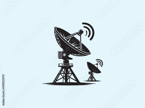 Telecommunication Satellite Antenna in Black Silhouette