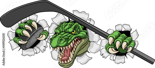 A crocodile, dinosaur or alligator lizard hockey sports mascot