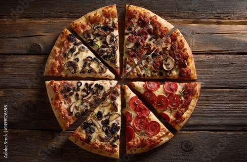 Assorted pizza slices arran...