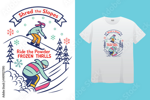 Extreme Snowboarding Adventure in Winter Mountain Landscape – T-Shirt Vector Design