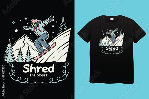 Extreme Snowboarding Adventure in Winter Mountain Landscape – T-Shirt Vector Design