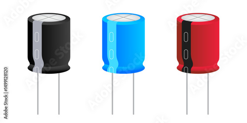 Electrolytic Capacitor Vector Icon Set on Transparent Background Realistic Electronic Component Illustration for Circuit Board and Electrical Engineering Design