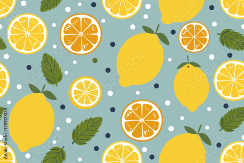 Seamless pattern of lemons leaves