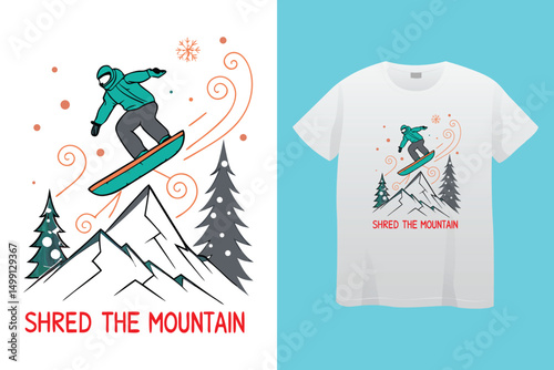 Extreme Snowboarding Adventure in Winter Mountain Landscape – T-Shirt Vector Design