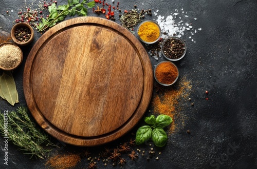 Wooden cutting board surrou...