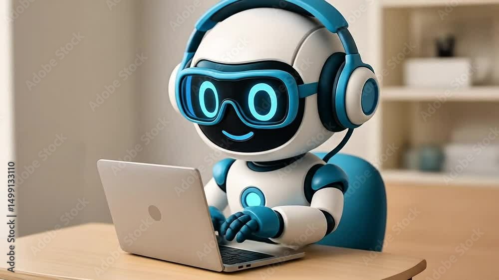 3d robo with laptop computer