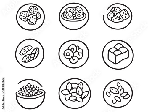 Natural Granola Ingredients Healthy Breakfast Snack Line Art