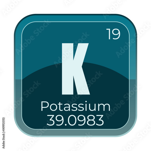 Potassium chemical element Vector periodic symbol Chemistry box Science and education vector illustration