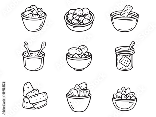 Hand Drawn Granola Bowl With Nuts And Fruits Vector